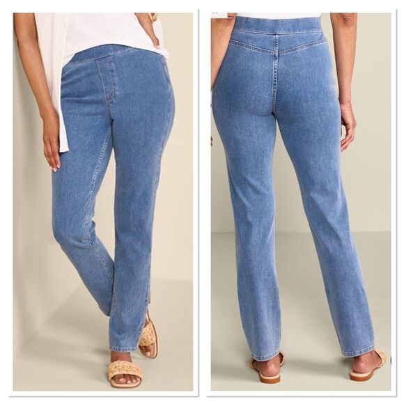 New Soft Surroundings 3X Ultimate Denim Jeans Pull On Slim Leg Pants Light Rain - Picture 2 of 11